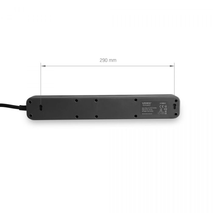 Мережевий подовжувач VIDEX ONCORD з/з 6п 3м (3x1.5мм) з кнопкою Black