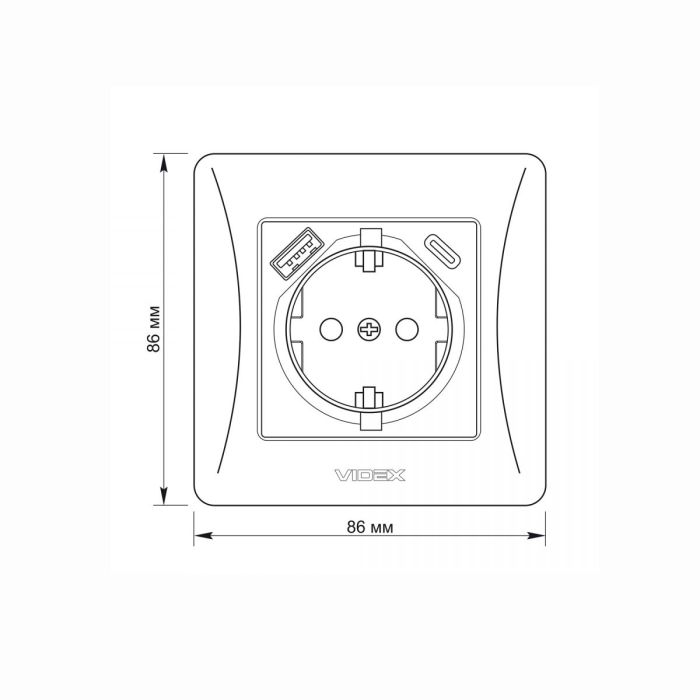 Розетка одинарна із заземленням з USB+USB-C срібний шовк VIDEX BINERA