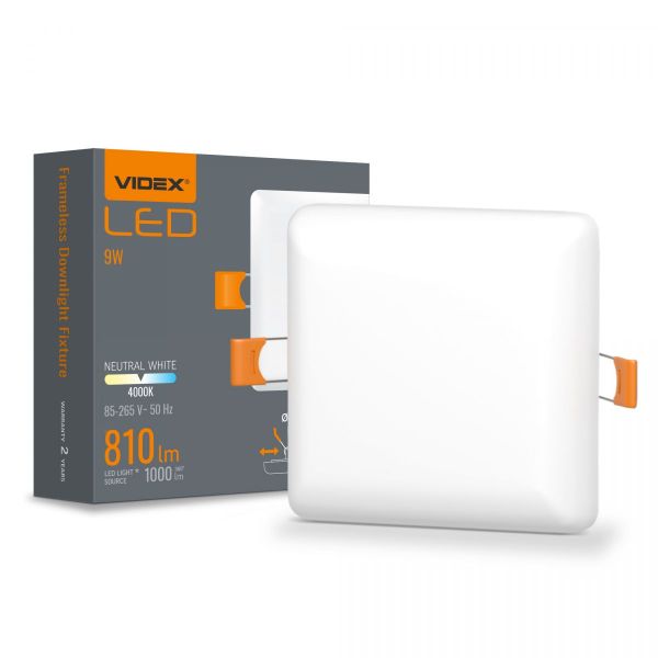 LED світильник безрамковий квадратний VIDEX VLE-DLFS-094 9W 4000K 220V