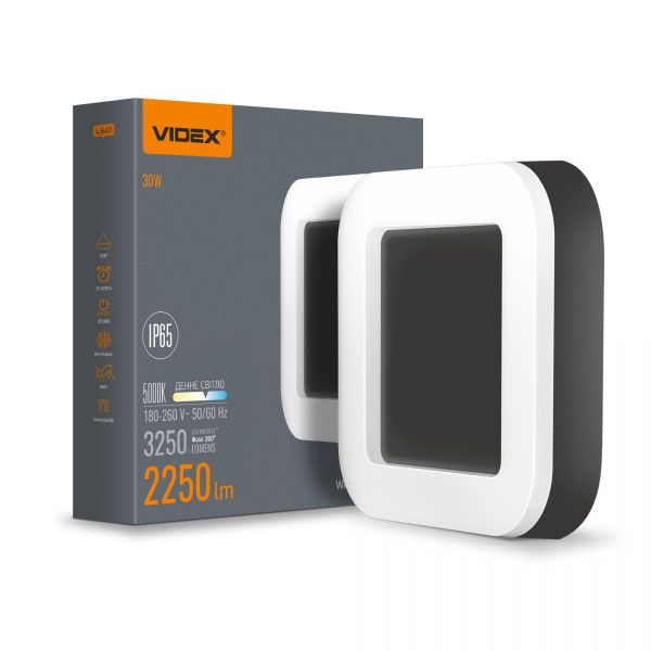 LED світильник ART IP65 квадратний VIDEX 30W 5000K Black