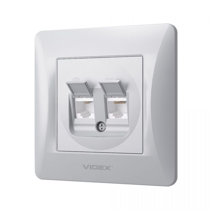Розетка CAT6+CAT3 подвійна срібний шовк VIDEX BINERA