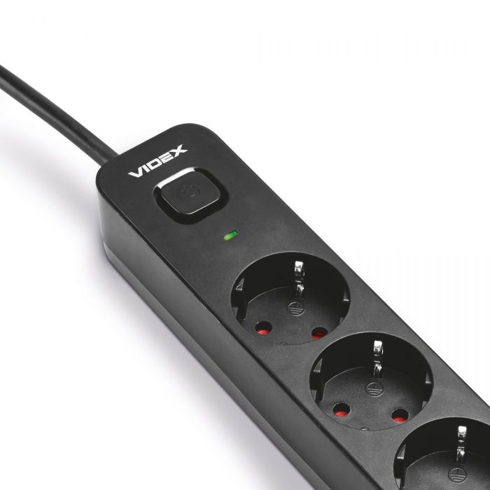 Сетевой удлинитель VIDEX ONCORD с/с 4п 3м (3x1.5мм) 3.4А USB(QC3.0) +USB-C(PD20W) с кнопкой Black