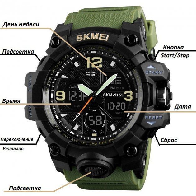 Часы наручные мужские SKMEI 1155BAG (Army green)