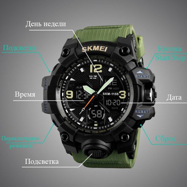 Часы наручные мужские SKMEI 1155BAG (Army green)