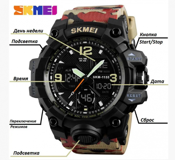 Годинник наручний чоловічий SKMEI 1155 Red Camo