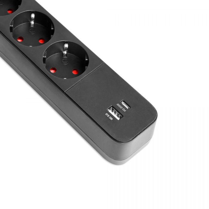 Сетевой удлинитель VIDEX ONCORD с/с 4п 3м (3x1.5мм) 3.4А USB(QC3.0) +USB-C(PD20W) с кнопкой Black