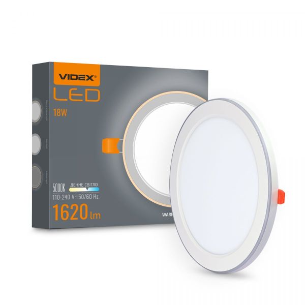 LED світильник вбудований з декоративною підсвіткою VIDEX DL4R 18W+6W 5000K+2700K 220V