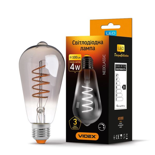 LED лампа VIDEX Filament ST64FGD 4W E27 2100K дімерна