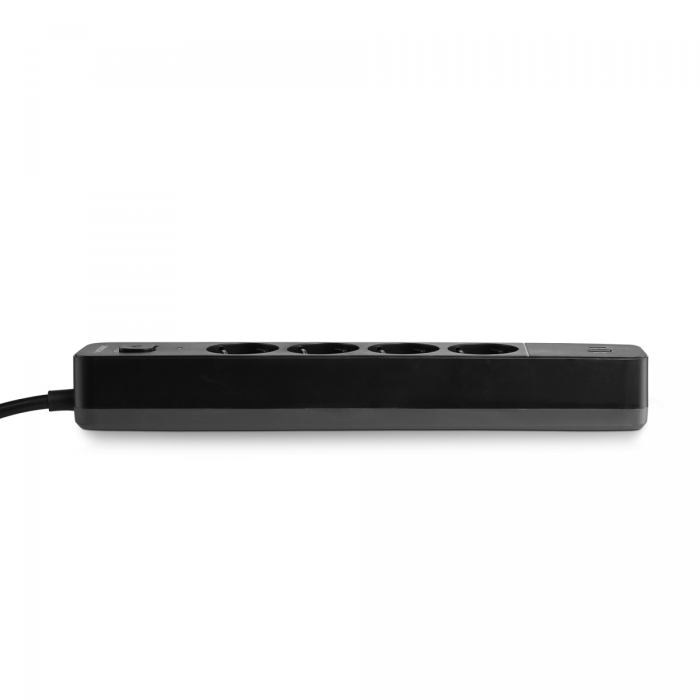 Сетевой удлинитель VIDEX ONCORD с/с 4п 3м (3x1.5мм) 3.4А USB(QC3.0) +USB-C(PD20W) с кнопкой Black