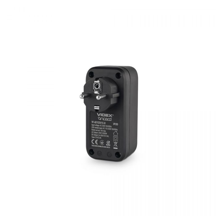 Мережевий адаптер VIDEX ONCORD з/з 1п 2.4A 2USB+USB-C Black