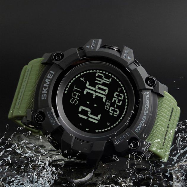 Чоловічий годинник Skmei 1356AG Army Green + Compass