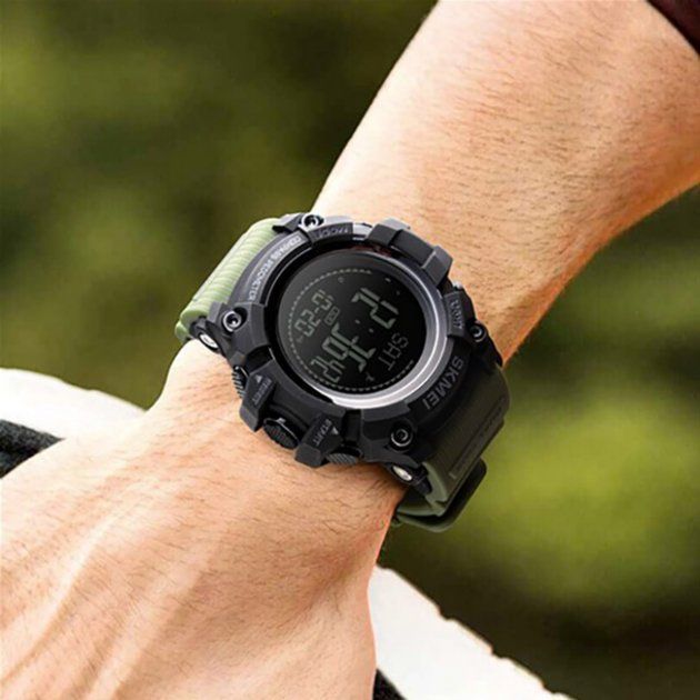 Чоловічий годинник Skmei 1356AG Army Green + Compass