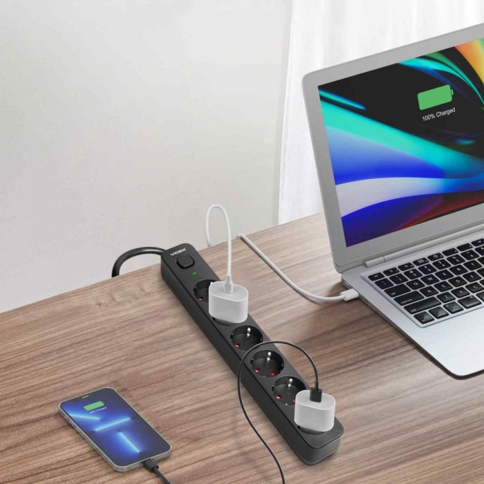 Мережевий подовжувач VIDEX ONCORD з/з 6п 3м (3x1.5мм) з кнопкою Black