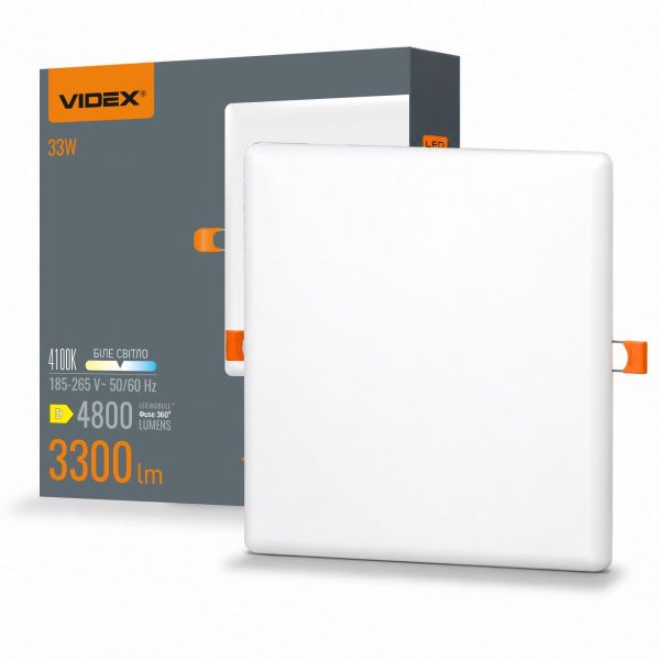 LED світильник безрамковий квадратний VIDEX 33W 4100K