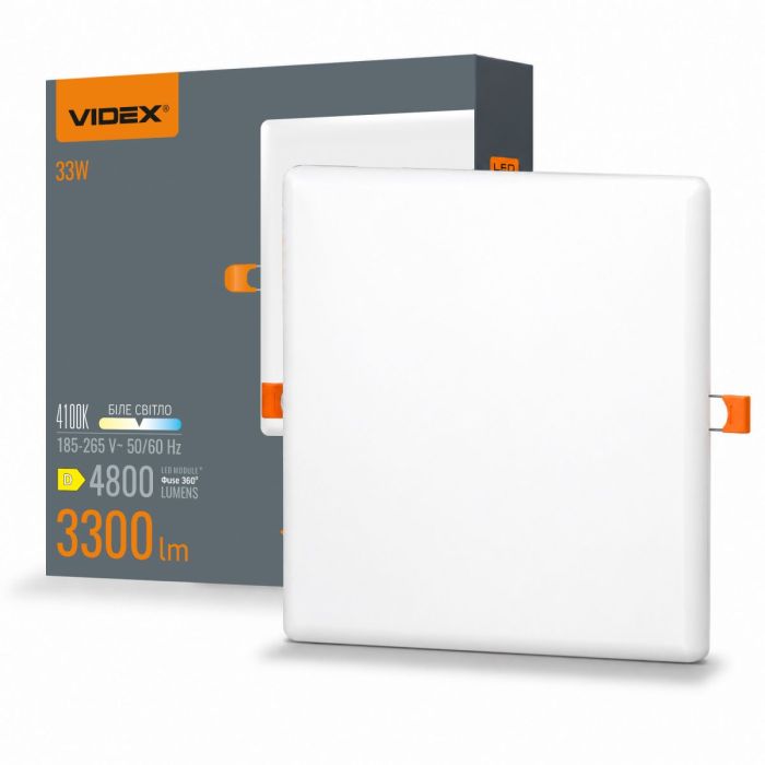 LED світильник безрамковий квадратний VIDEX 33W 4100K