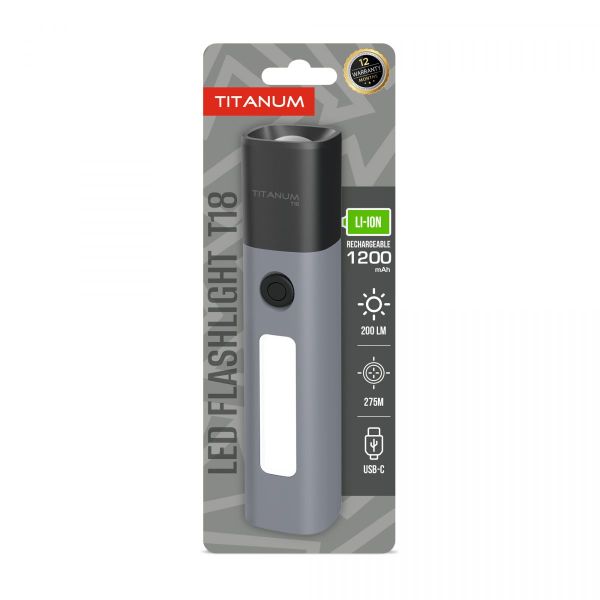 Портативний світлодіодний ліхтарик TITANUM TLF-T18 200Lm Gray