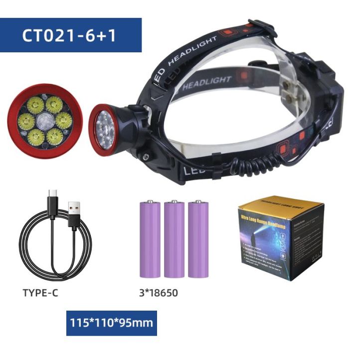 Ліхтар налобний CT021 6+1 ULTRA LED, 3x18650