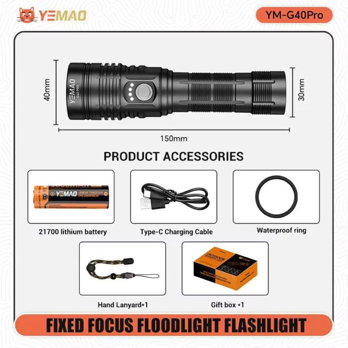 Портативний світлодіодний ліхтарик YEMAO YM-G40 PRO