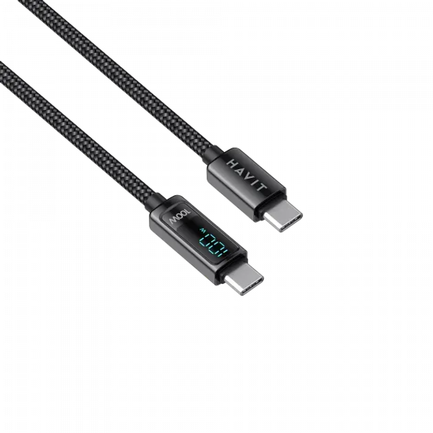 Кабель Type-C to Type-C HAVIT HV-CB6247 PD100W 5A 2м з LED екраном