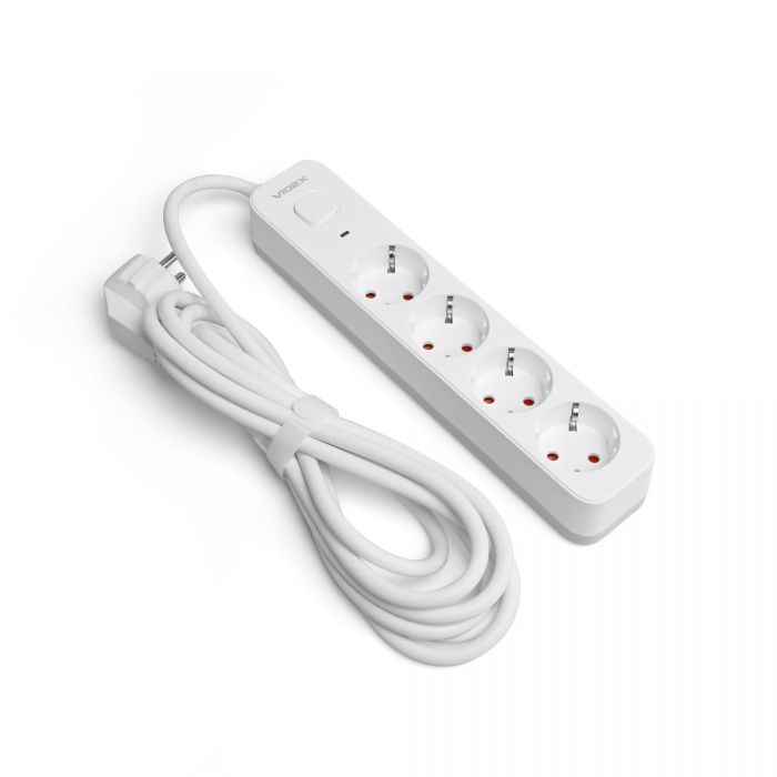 Мережевий подовжувач VIDEX ONCORD з/з 4п 3м (3x1.5мм) з кнопкою White