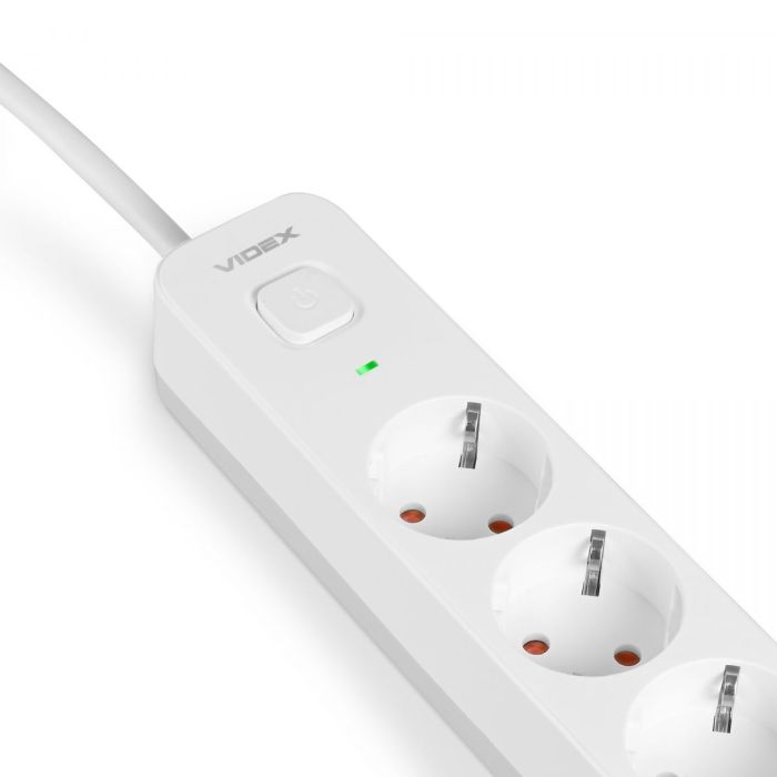 Мережевий подовжувач VIDEX ONCORD з/з 4п 3м (3x1.5мм) з кнопкою White