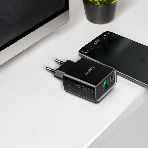 Зарядний пристрій HAVIT HV-UC111 20W USB+USB-C Black