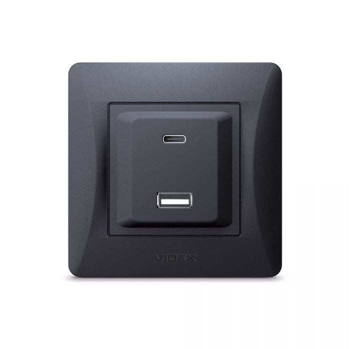 Розетка USB-A + USB-C PD20W чорний графіт VIDEX BINERA
