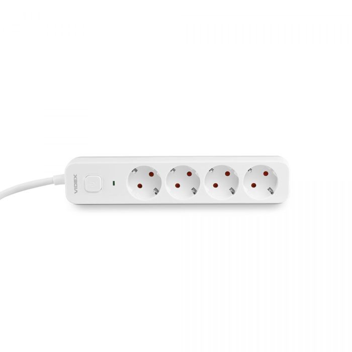 Мережевий подовжувач VIDEX ONCORD з/з 4п 3м (3x1.5мм) з кнопкою White