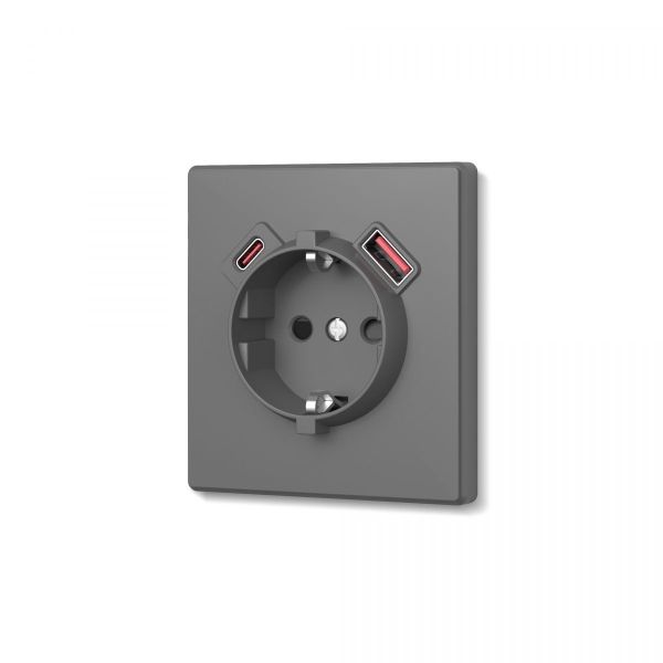 Розетка одинарна із заземленням USB-A+C 20W сірий графіт VIDEX NOTA (VF-NT-SK1GUC-GR)