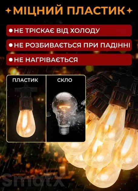 Гірлянда ретро вулична 10 LED ламп від мережі 5 м