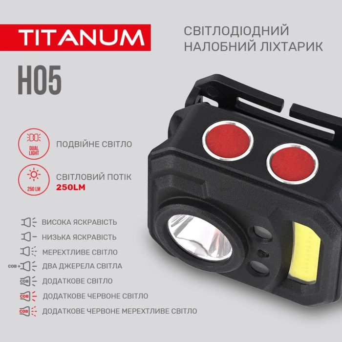 Налобний світлодіодний ліхтарик TITANUM TLF-H05 250Lm 6500K
