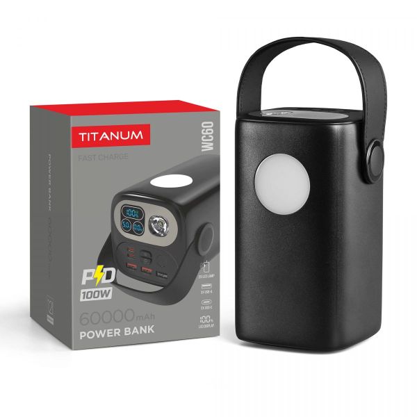 Повербанк 60000mAh TITANUM WC60 PD100W Black