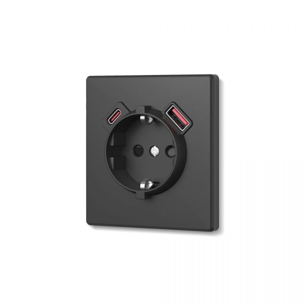 Розетка одинарна із заземленням USB-A+C 20W вугільно-чорна VIDEX NOTA (VF-NT-SK1GUC-BL)