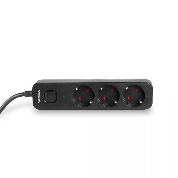 Мережевий подовжувач VIDEX ONCORD з/з 3п 3м (3x1.5мм) з кнопкою Black