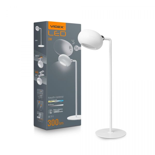 LED лампа настiльна з акумулятором VIDEX VLE-TF18W 3W 3000-5500K Біла
