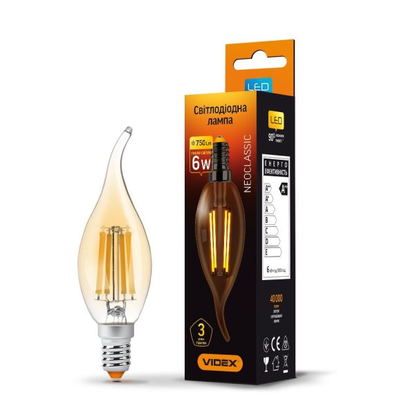 LED лампа VIDEX Filament C37FtA 6W E14 2200K