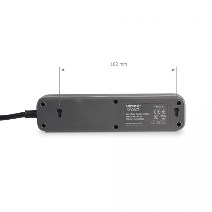 Мережевий подовжувач VIDEX ONCORD з/з 3п 3м (3x1.5мм) з кнопкою Black