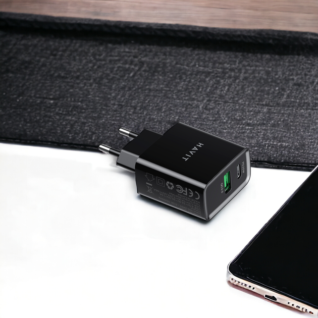 Зарядний пристрій HAVIT HV-UC111 20W USB+USB-C Black