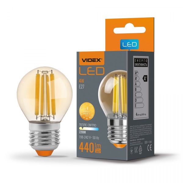 LED лампа VIDEX Filament G45FA 4W E27 2200K