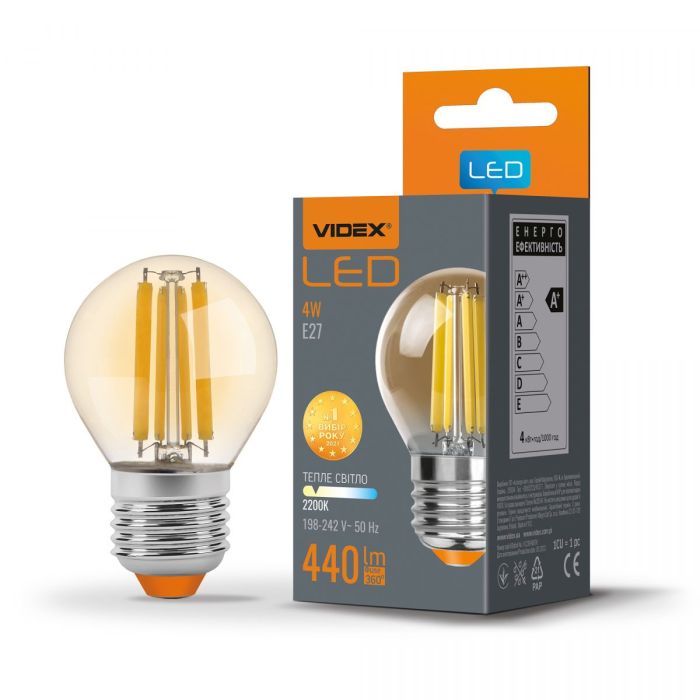 LED лампа VIDEX Filament G45FA 4W E27 2200K