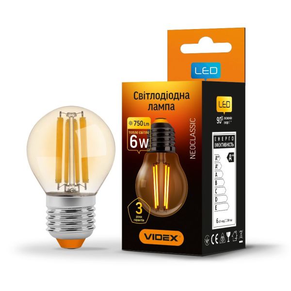 LED лампа VIDEX Filament G45FA 6W E27 2200K