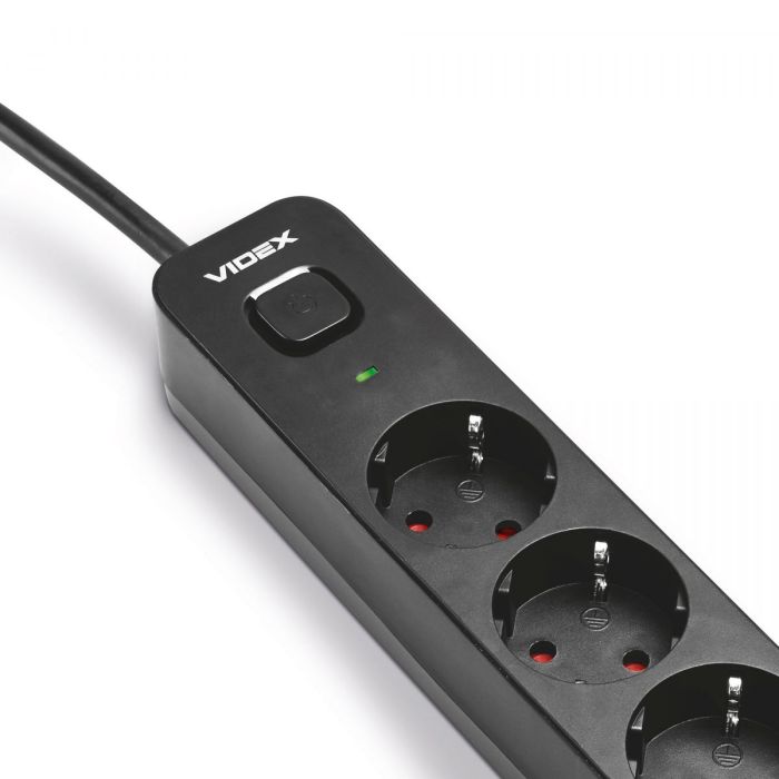 Мережевий подовжувач VIDEX ONCORD з/з 3п 3м (3x1.5мм) з кнопкою Black