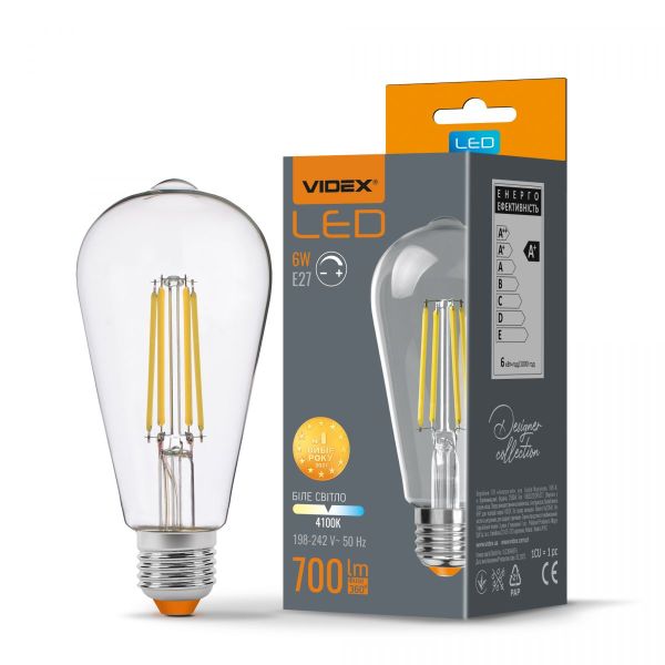 LED лампа VIDEX Filament ST64FD 6W E27 4100K дімерна