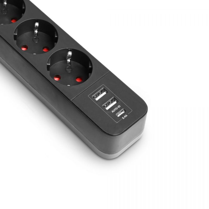Сетевой удлинитель VIDEX ONCORD с/с 3п 3м (3x1.5мм) 2.4А 2USB+USB-C с кнопкой Black