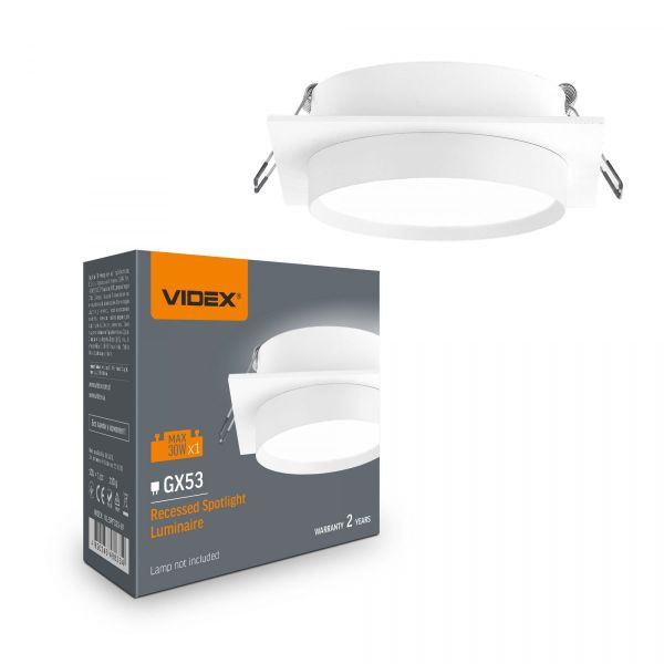 Світильник VIDEX під лампу GX53 врізний Квадратний Білий (VL-SPF33S-W)