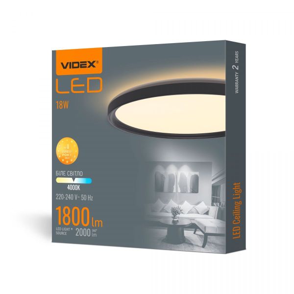 LED світильник з декоративною підсвіткою круглий VIDEX DL3R 18W 4000K Чорний