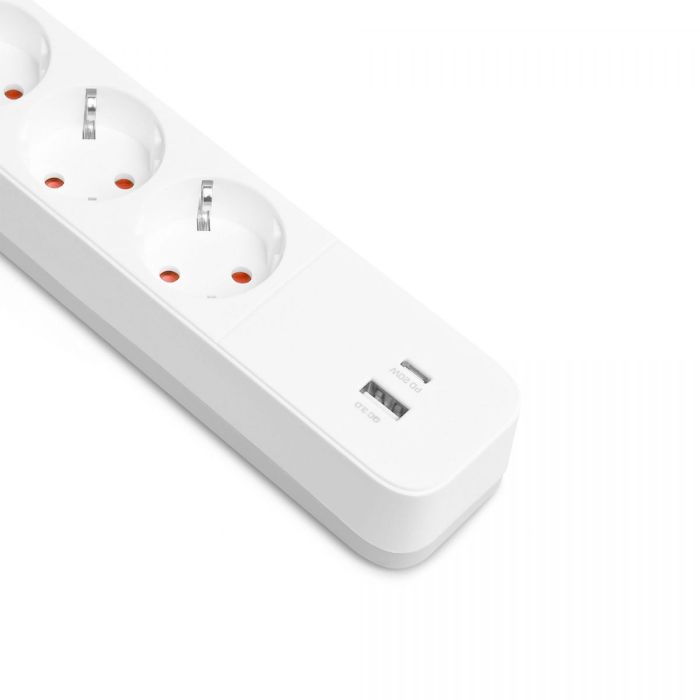 Мережевий подовжувач VIDEX ONCORD з/з 4п 3м (3x1.5мм) 3.4А USB(QC3.0) +USB-C(PD20W) з кнопкою White