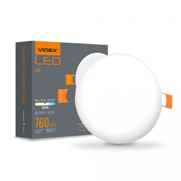LED світильник безрамковий круглий VIDEX VLE-DLFR-094 9W 4000K 220V
