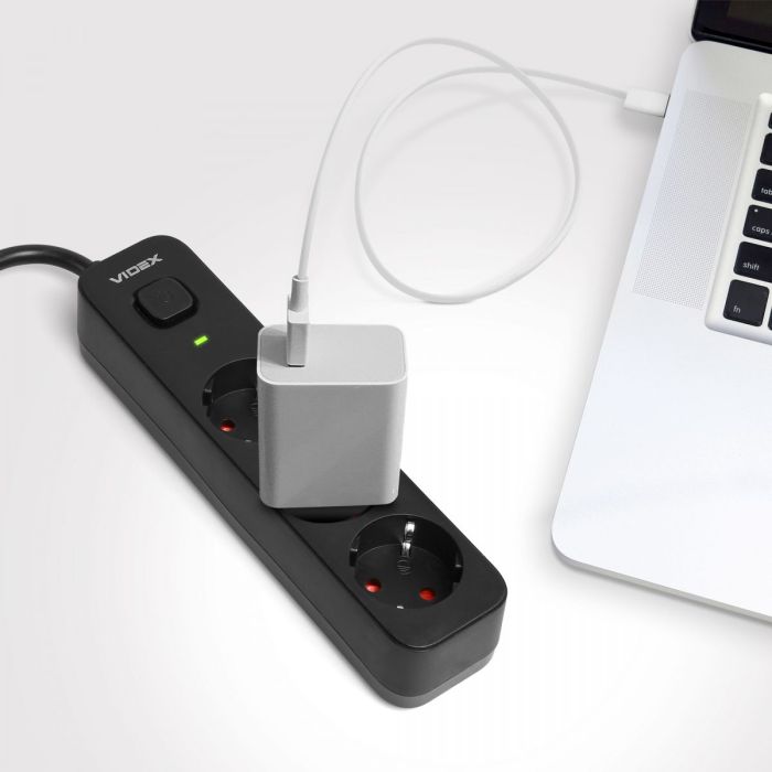 Мережевий подовжувач VIDEX ONCORD з/з 3п 3м (3x1.5мм) з кнопкою Black