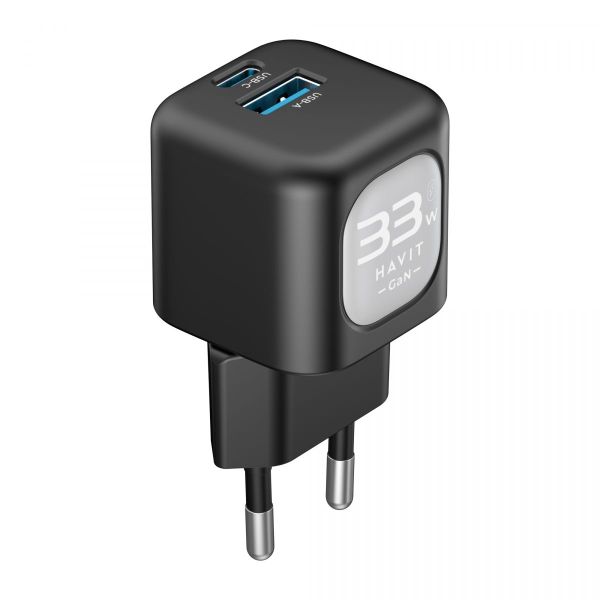 Зарядний пристрій HAVIT HV-UC230 GaN 33W USB-A+USB-C Black